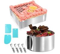 TNOMSNO 2 pièces Cercle à Pâtisserie Réglable, Bague à Gâteau Réglable Cercles de Pâtisserie Extensibles Lot, Anneaux À Gâteau Rectangulaires et Ronds en Acier Inoxydable avec 4 Clips Réglables