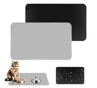 TNOMSNO 2Pcs Tapis Gamelle Chat et Chien, 48x30cm Tapis Gamelle Chien et Chat Silicone Tapis de Nourriture pour Animaux Imperméable Tapis d’Alimentation Chat Noir et Gris