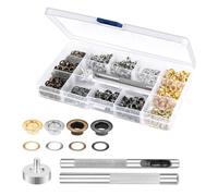 TNOMSNO 400PCS Oeillets pour Baches, Quatre Couleurs, œillets en Cuivre de 5 mm et Avec 3 Outils Oeillet Couture, Oeillets pour Toile, Vêtement, Cuir et Bannière