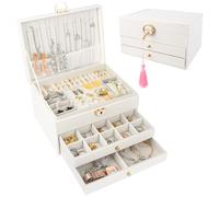 TNOMSNO Boîte à Bijoux 3 Niveaux, Boîtes à Bijoux et Présentoirs Rangement Bijoux Verrouillable avec Clef, Boite à Bijoux Femme Boite Rangement Bijouxrange Bijoux Femme pour Bagues, Boucles, Colliers