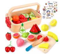 TNOMSNO Jouet Bois Légumes Fruits de Coupe pour Dinette Enfant, Jouet en Bois Cuisine Cuisine Jeux Accessoire Aliment Nourriture, Jouet Éducatif Éveil Montessori Pâques, Halloween, Noël Cadeau