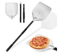 TNOMSNO Pelle a Pizza, 12 Pouces Pelle Pizza Perforée en Aluminium avec Longue Poignée en Amovible pour la Cuisson de Pizzas, Pain, Grande Surface 40x30cm