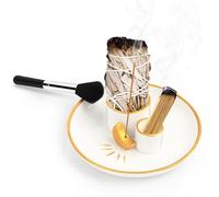 TNOMSNO Porte-Encens 4 en 1 Lune, Porte-Encens en Céramique Lisse Support Palo Santo Méditation Brûleur D'encens Porte Encens pour Bâtons Plateau Collecteur Cendres en Céramique pour Yoga Bavure