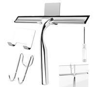 TNOMSNO Raclette Douche INOX Sans Perçage Avec 2 Lèvres en Silicone pour Vitre, Miroir, Carrelage et Cuisine