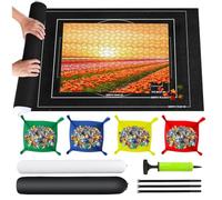 TNOMSNO Tapis Puzzle 1500 Pièces, Rouleau Feutre Portable avec 4 Trieurs de Puzzle, Tapis de Rangement pour Puzzle