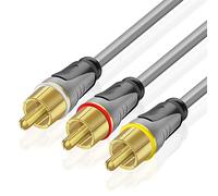TNP Câble 3 RCA (1,8 m) - 3 RCA AV RCA composite vidéo + 2 RCA audio stéréo M/M mâle vers mâle RCA plaqué or