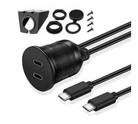 TNP Câble de montage encastré USB C 3.0, double câble d'extension USB 1,8 m 2 m pour tableau de bord de voiture avec support de tableau de bord, 2 ports de type C mâle vers femelle pour bateau, moto