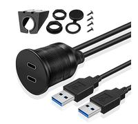 TNP Câble d'extension double USB C 3.0 pour tableau de bord de voiture avec montage sur tableau de bord, 2 ports de type A mâle vers C femelle pour bateau, moto, véhicule