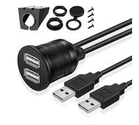 TNP Câble Dual USB Encastrable pour Tableau de Bord ? Rallonge Double Prise Jack Connecteur 2 Ports USB Mâle à Femelle Étanche pour Tableau de Bord de Voiture, Bateau, Moto, Camping-car (1.8m)