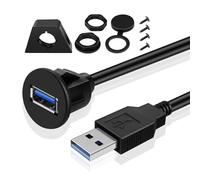 TNP Câble USB 3.0 encastrable pour tableau de bord avec attache - Rallonge jack connecteur 1 port USB Prise Jack connecteur Extension Fil étanche mâle vers Femelle pour tableau de bord (1m / 3 pieds)