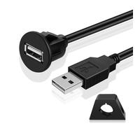 TNP Câble USB à encastrer avec boucle - montage sur tableau de bord, prise USB 1 port, câble d'extension connecteur mâle-femelle, résistant à l'eau (0,91 m)
