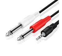 TNP Double câble audio de qualité supérieure TRS de 3,5 mm, câble mâle stéréo de 3,5 mm, auxiliaire à 6,35 mm, adaptateur Y, connecteur et câble pour prise jack, Noir , 6'