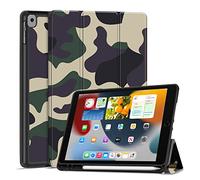 TNP Étui de Protection pour iPad 10,2 Pouces 2021 9ème/8ème/7ème Génération, Étui Housse avec Porte-Crayon en TPU Souple et Mince, pour iPad 9/8/7? génération 10,2, Couleur Camouflage