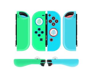 TNP Gel Guards with Thumb Grips Caps for Nintendo Switch Joy-Con Grip - Protective Case Covers Anti-Slip Lightweight Animal Crossing Design Comfort Grip Controller Skin Accessories (1 Pair White Leaf)