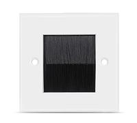 TNP Plaque Murale Brosse - Lot de 1, pour Passe câble Murale, Sortie de Cable, Passe de Cable Mural TV, Prise télévision Murale, Cache Cable TV Mural Invisible VGA, HDMI, Blanc, avec Brosse Noire