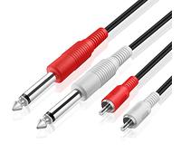 TNP Products Paire de Câble Dual Jack Mono 6,35 mm mâle vers Double connecteur d'interconnexion RCA Audio RCA mâle Y auxiliaire Audio qualité Adaptateur raccordement - Longueur 1 m / 3 Pieds (Noir)