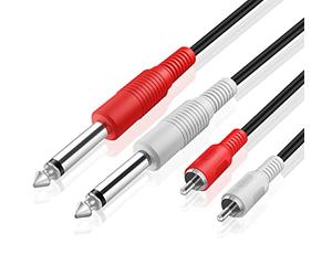 TNP Products Paire de Câble Dual Jack Mono 6,35 mm mâle vers Double connecteur d'interconnexion RCA Audio RCA mâle Y auxiliaire Audio qualité Adaptateur raccordement - Longueur 1 m / 3 Pieds (Noir)