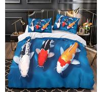 TNSGHAVED Bassin à carpes koï Housse de Couette Microfibre Ultra Douce 3D Imprimée Résistante Parure de Lit Fermeture Éclair Hypoallergique Confortable for Hommes Enfants Double（200x200cm）