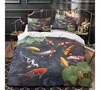 TNSGHAVED Bassin à carpes koï Parure de Lit Microfibre Hypoallergique 3D Imprimée Ultra Douce Jardin Asiatique Housse de Couette Fermeture Éclair Confortable for Couple Amoureux Single（135x200cm）