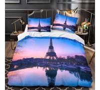 TNSGHAVED Monument de Paris Housse de Couette Imprimé en 3D Douce Hypoallergique numérique Dynamique Parure de Lit Microfibre Fermeture Éclair Léger for Adolescent Double（200x200cm）