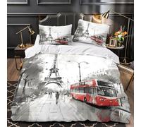 TNSGHAVED Monument de Paris Housse de Couette Microfibre Hypoallergique 3D Effet Léger Croquis de Paysage Urbain Parure de Lit Fermeture Éclair Ultra Douce Confortable for Garçon Single（140x200cm）