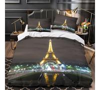 TNSGHAVED Paris Nocturne Parure de Lit 3D Effet Microfibre Hypoallergique Super Douce Monument illuminé Housse de Couette Fermeture Éclair Respirante for Enfants Garçons Ado Single（135x200cm）