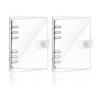 TNSLAND 2 Pièces Anneaux de Reliure Format A6 en PVC Souple Avec Bouton Pression Transparents Petit Classeur 6 Trous étanche Rechargeable pour Feuilles Volantes pour Bricolage Voyage Album Photo