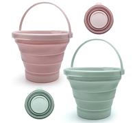TNSLAND 2 Pièces Seau Pliable, Silicone Seau Plage Pliable, Sceau Menage Seau Retractable, Seau Menage Seau Pliable Camping, Bassine Pliante pour Maison Plage Camping Pêche Voyage, Bleu, Rose