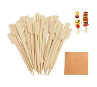 TNSLAND 200 Pics Bambou 9cm + 50 Feuilles Absorbantes Piques Apéritif Jetables, Pics Cocktail Bois, Brochettes Amuse-Bouche, Piques Bambou Biodégradables pour Tapas, Fruits, Sandwichs, BBQ, Fête