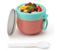 TNSLAND Bol Muesli A Emporter Pot Yaourt Muesli Cup Boîte à Bento pour Enfant, Gobelet à Yaourt, Salade à Emporter, Gobelet à Porridge, pour Chaque Petit-Déjeuner 600 ml Rouge Nordique