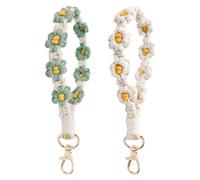TNSLAND Bracelet Porte-Clés Tressé Boho avec Marguerite Mignon - Breloque pour Sac et Voiture - Blanc+Vert (2 Pcs)