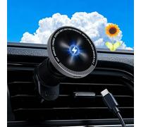 TNSLAND Chargeur Magsafe Voiture 15W - Support Magnétique Téléphone Auto Sans Lumière, Support Telephone Voiture Induction Rotation à 360° - Chargeur Sans Fil, avec Décoration Fleur Solaire Oscillante