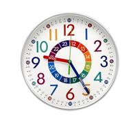 TNSLAND Horloge Murale Enfants, 24.5cm Chiffres colorés Horloge éducative silencieuse pour l'éducation précoce à la Maison Salon décoration Chambre Enfants