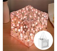 TNSLAND Lampe Fleur de Tulipe Miroir Fleur de Tulipe Lampe DIY Veilleuse LED Tulipe Cube Miroir Esthétique avec Sac Cadeau Cadeaux pour Les Mamans, Les Femmes, Les Petites Amies, Les Filles (Rose)