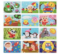 TNSLAND Lot de 12 autocollants en forme de mosaïque d'animaux de la terrestre pour enfants, artisanat créatif, autocollants 3D, pour enfants, animaux faits à la main, puzzle en mousse de dessin animé