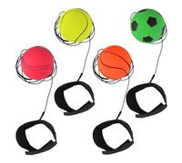 TNSLAND Lot de 4 balles à sauter avec corde, balle de poignet, balle sur corde, balle de retour au poignet - 4 pièces dans 4 styles différents : basketball, football, baseball, tennis