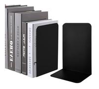 TNSLAND Lot de 4 serre-livres en métal - 14 x 10 x 20 cm - Porte-livres pour enfants, livres, bureau, étagère - Métal élégant et robuste au design élégant - N'abîme pas les meubles - Noir