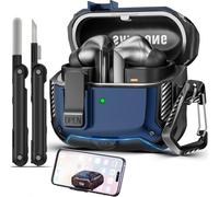 TNSNK Coque pour Samsung Galaxy Buds3 FE/Buds 3 / Buds 3 Pro, Blue | Support téléphone escamotable intégré, verrouillage caché, anti-chute. Charge filaire & sans fil. Stylo + porte-clés inclus.