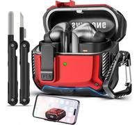 TNSNK Coque pour Samsung Galaxy Buds3 FE/Buds 3 / Buds 3 Pro, Red | Support téléphone escamotable intégré, verrouillage caché, anti-chute. Charge filaire & sans fil. Stylo + porte-clés inclus.