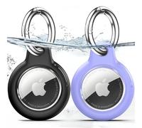 TNSNK Étui étanche pour Apple Airtag Holder avec Lock, Porte-clés Airtag avec Porte-clés pour Bagages, vélos, Animaux (Noir + Violet)