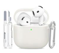 TNSNK pour AirPods 4 Coque (2024), Silicone Coque de Protection Antichoc avec Kit de Nettoyage & Porte-Clés, Support Charge sans Fil - pour AirPods 4, C3-Pearl White