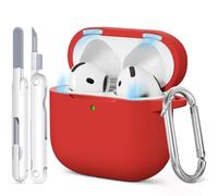 TNSNK pour AirPods 4 Coque (2024), Silicone Coque de Protection Antichoc avec Kit de Nettoyage & Porte-Clés, Support Charge sans Fil, Magnetic Lid - pour AirPods 4, M-Red