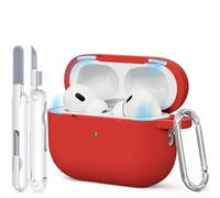 TNSNK pour AirPods Pro 2nd/1st Coque (2023/2022/2019), Silicone Coque de Protection Antichoc avec Kit de Nettoyage & Porte-Clés, Support Charge sans Fil, Magnetic Lid - pour AirPods Pro 2nd/1st, Red