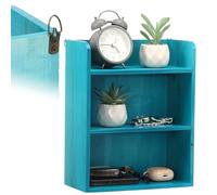 TNTGMG Boîtier d'affichage à 3 étages - Boîte en bois - 25,2 x 11,7 x 31 cm - Étagère coulissante à suspendre - Présentoir décoratif pour figurines - Curio - Figurine souvenir (bleu)