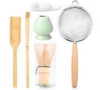 TNTGMG Ensemble de Matcha,6 Pcs Kit de Matcha de Grade cérémonial, Ensemble de départ de Matcha, Ensemble de thé Comprend Fouet et Support de Matcha, Pelle en Bambou, Brosse, cuillère, Repose-Stylo