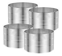 TNTGMG Lot de 12 cercles à gâteau ronds perforés en acier inoxydable - 10 x 2 cm - Moule à pâte antiadhésif - Pour la cuisson, les desserts, les tartes aux fruits, les croûtes et les tartelettes