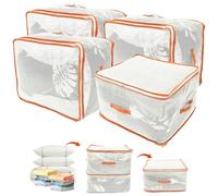 TNTGMG Lot de 4 sacs de rangement pour couette, 130 l, en plastique, auto-compression, avec doubles fermetures éclair et poignées de transport, capacité de rangement pour vêtements, couvertures