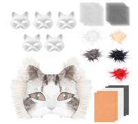 TNTGMG Lot de 6 masques pour chat en papier à faire soi-même, masque de chat blanc avec film en feutre autocollant, 19 x 17 cm, masques d'animaux faits à la main pour Halloween, bal masqué