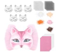 TNTGMG Lot de 6 masques pour chat en papier à faire soi-même, masque de chat blanc avec film en feutre autocollant, 19 x 17 cm, masques d'animaux faits à la main pour Halloween, bal masqué