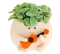 TNTGMG Mini pot de fleurs en résine - Visage souriant - Avec drainage - 10 × 12 × 12 cm - Beige - Mignon pot de pépinière pour plantes succulentes, cactus, intérieur, extérieur, décoration d'Halloween